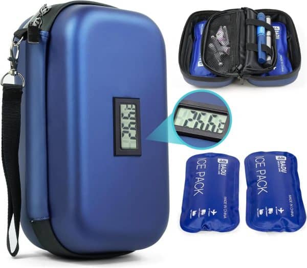 Insulin Cooler Travel Case TSA Approved Medication Diabetic Cooler For Travel With Thermometer Temperature Display Refrigerated Medicine Organizer Bag With 2 Ice Pack