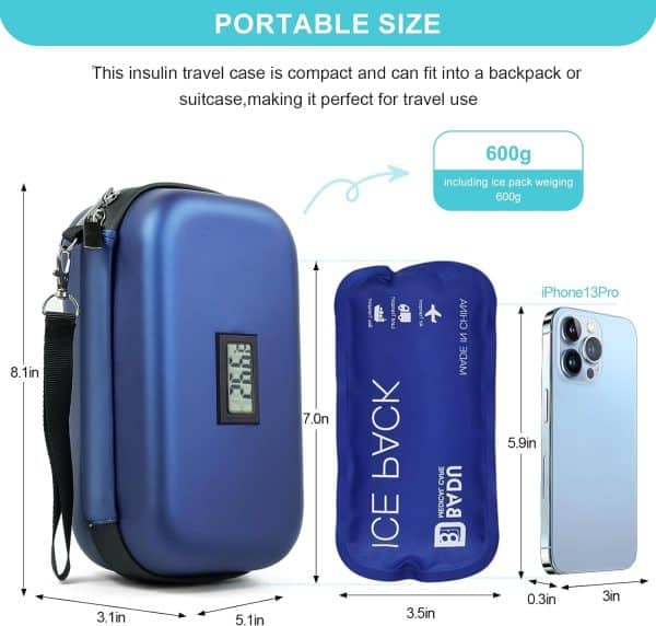 Insulin Cooler Travel Case TSA Approved Medication Diabetic Cooler For Travel With Thermometer Temperature Display Refrigerated Medicine Organizer Bag With 2 Ice Pack - Image 2