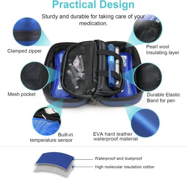 Insulin Cooler Travel Case TSA Approved Medication Diabetic Cooler For Travel With Thermometer Temperature Display Refrigerated Medicine Organizer Bag With 2 Ice Pack - Image 3